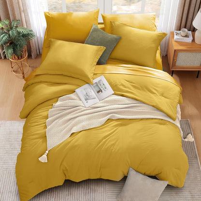 King Size Comforter Set- 7 Pieces Prewashed Bed in a Bag King Bedding Sets | Soft All Season Comforter with Sheets, Pillow Shams & Pillowcases,Yellow