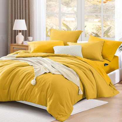 King Size Comforter Set- 7 Pieces Prewashed Bed in a Bag King Bedding Sets | Soft All Season Comforter with Sheets, Pillow Shams & Pillowcases,Yellow