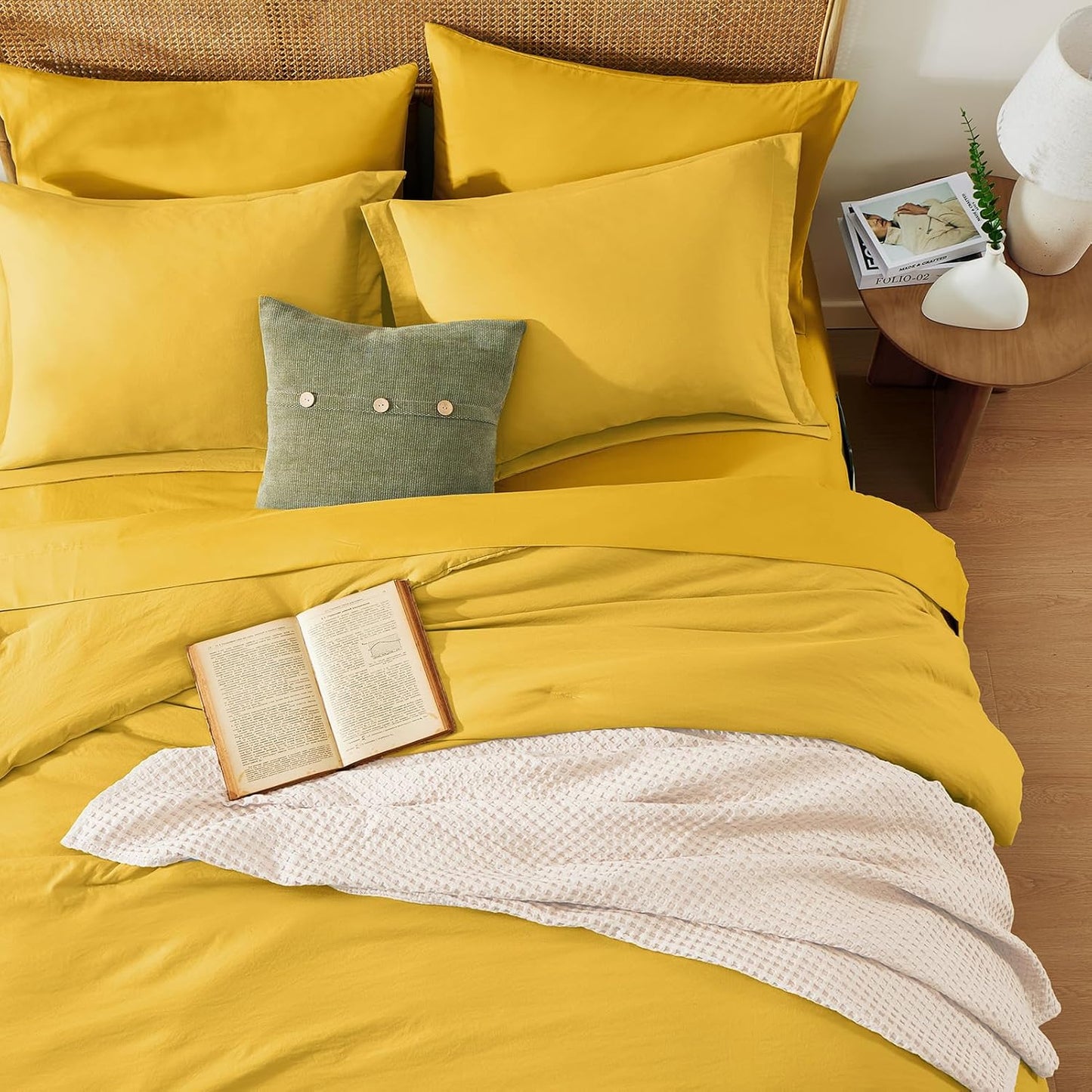 King Size Comforter Set- 7 Pieces Prewashed Bed in a Bag King Bedding Sets | Soft All Season Comforter with Sheets, Pillow Shams & Pillowcases,Yellow