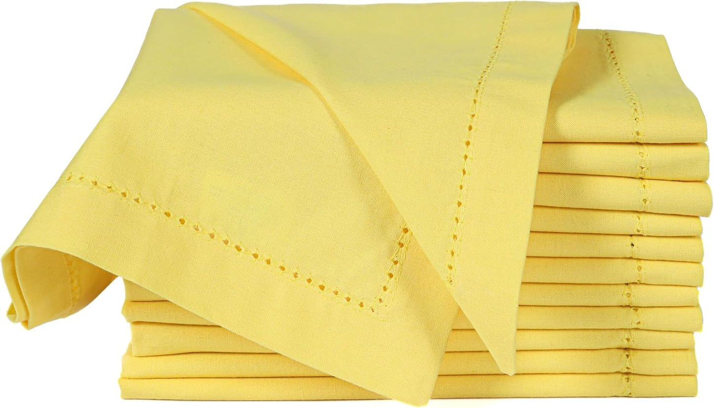 Cotton Cloth Napkins Set of 12, 18x18 Cotton Napkin Cloth Washable, Soft, Reusable Napkins for Wedding, Parties, Christmas, Thanksgiving, Everyday Use (Yellow)