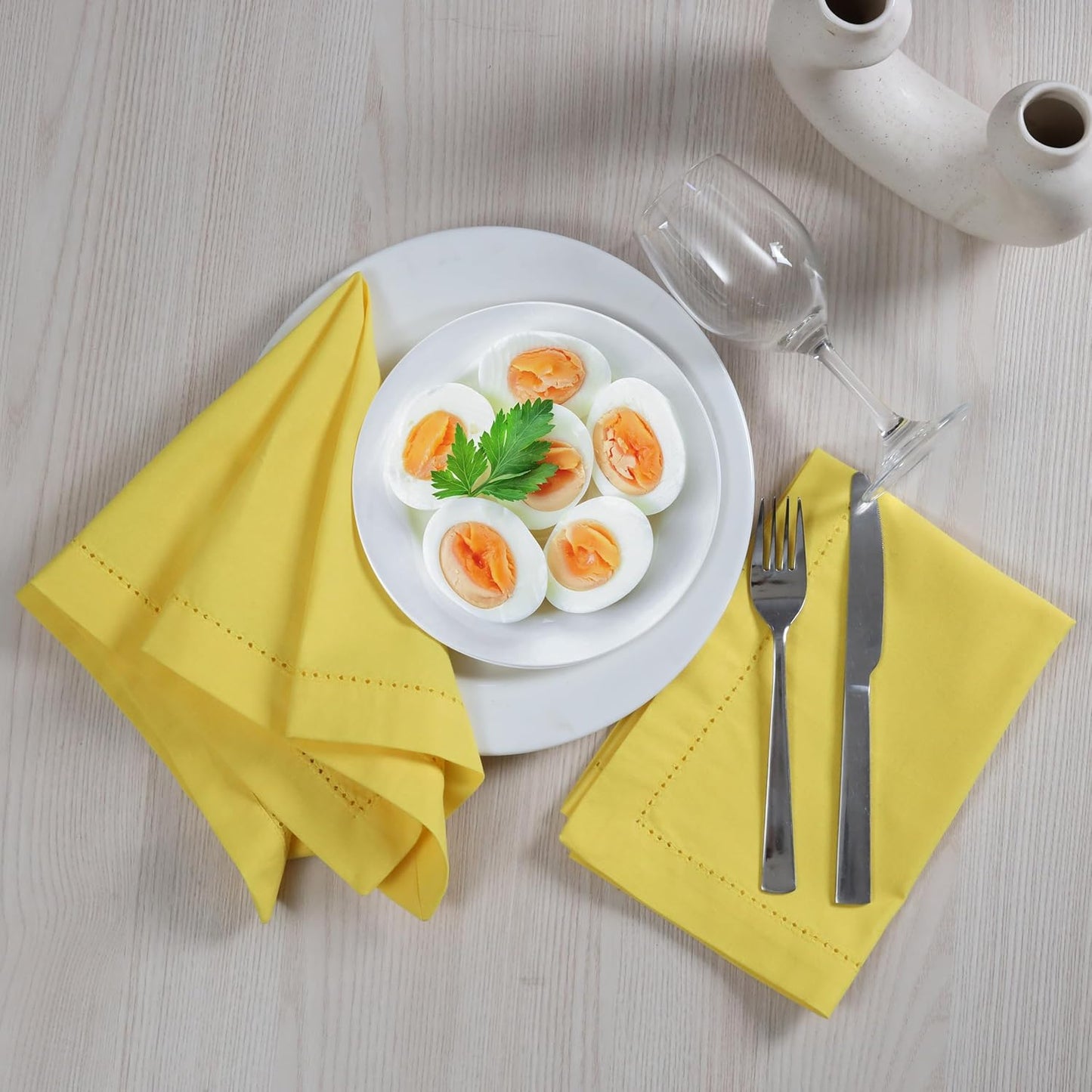 Cotton Cloth Napkins Set of 12, 18x18 Cotton Napkin Cloth Washable, Soft, Reusable Napkins for Wedding, Parties, Christmas, Thanksgiving, Everyday Use (Yellow)