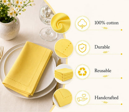 Cotton Cloth Napkins Set of 12, 18x18 Cotton Napkin Cloth Washable, Soft, Reusable Napkins for Wedding, Parties, Christmas, Thanksgiving, Everyday Use (Yellow)