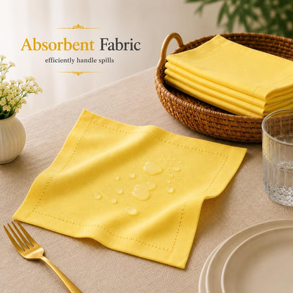 Cotton Cloth Napkins Set of 12, 18x18 Cotton Napkin Cloth Washable, Soft, Reusable Napkins for Wedding, Parties, Christmas, Thanksgiving, Everyday Use (Yellow)