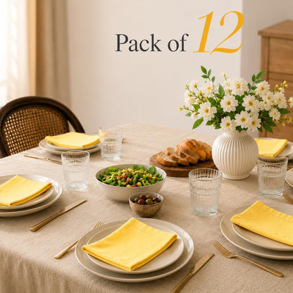 Cotton Cloth Napkins Set of 12, 18x18 Cotton Napkin Cloth Washable, Soft, Reusable Napkins for Wedding, Parties, Christmas, Thanksgiving, Everyday Use (Yellow)