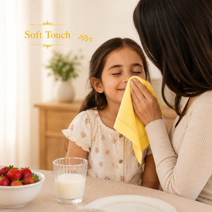 Cotton Cloth Napkins Set of 12, 18x18 Cotton Napkin Cloth Washable, Soft, Reusable Napkins for Wedding, Parties, Christmas, Thanksgiving, Everyday Use (Yellow)