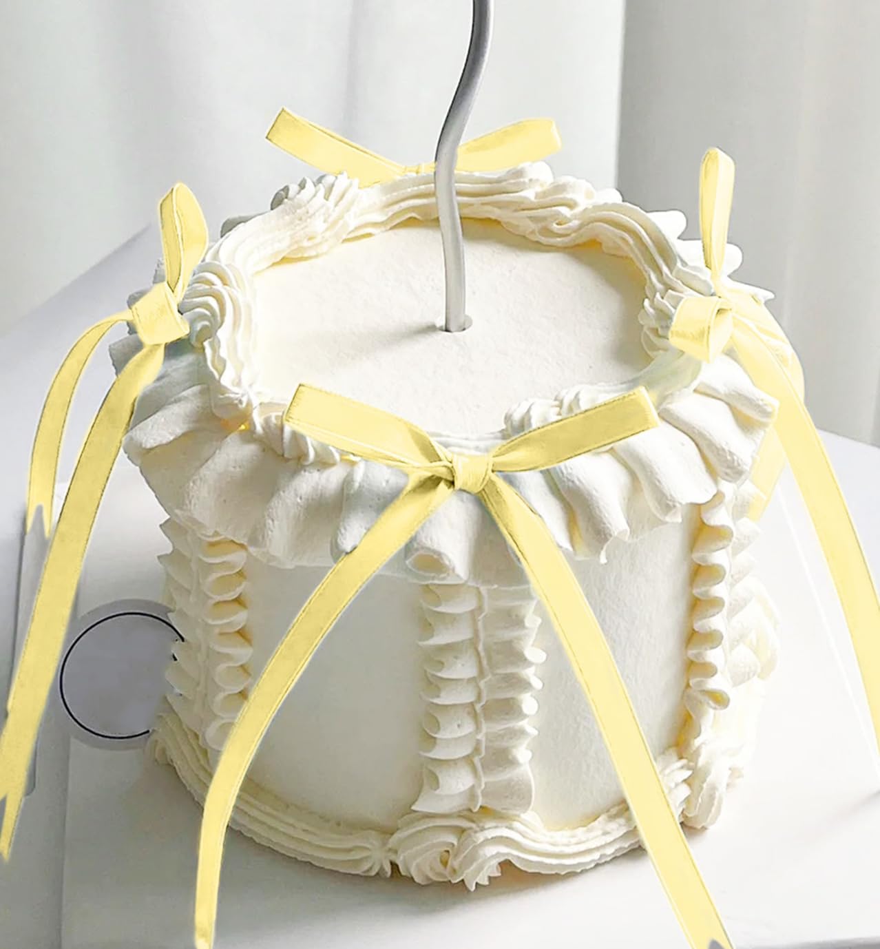 Yellow Bow Cake Topper Coquette Bows Cake Decorations Yellow Bows Ribbon Bowknot for Cake Dessert Birthday Decorations Bridal Baby Shower Wedding Party Supplies