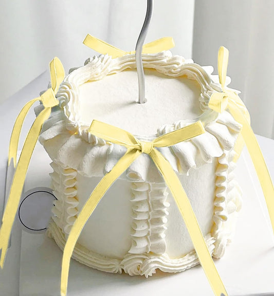 Yellow Bow Cake Topper Coquette Bows Cake Decorations Yellow Bows Ribbon Bowknot for Cake Dessert Birthday Decorations Bridal Baby Shower Wedding Party Supplies
