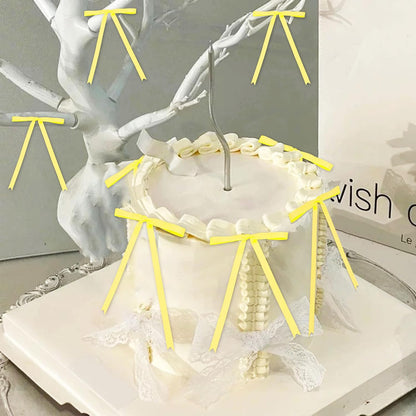 Yellow Bow Cake Topper Coquette Bows Cake Decorations Yellow Bows Ribbon Bowknot for Cake Dessert Birthday Decorations Bridal Baby Shower Wedding Party Supplies