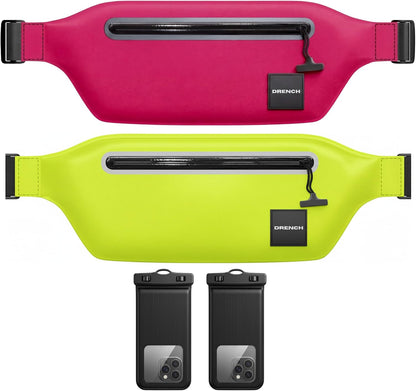 tropical vacation gear – Pink + Yellow Waterproof Fanny Pack Bundle, 2 Submersible Phone Pouches + Floating Cases