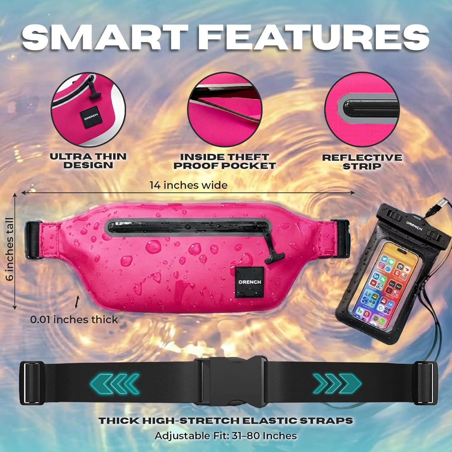 tropical vacation gear – Pink + Yellow Waterproof Fanny Pack Bundle, 2 Submersible Phone Pouches + Floating Cases
