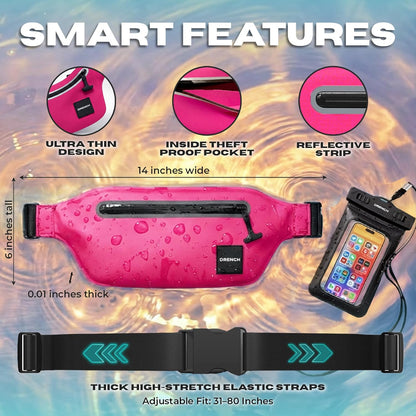 tropical vacation gear – Pink + Yellow Waterproof Fanny Pack Bundle, 2 Submersible Phone Pouches + Floating Cases