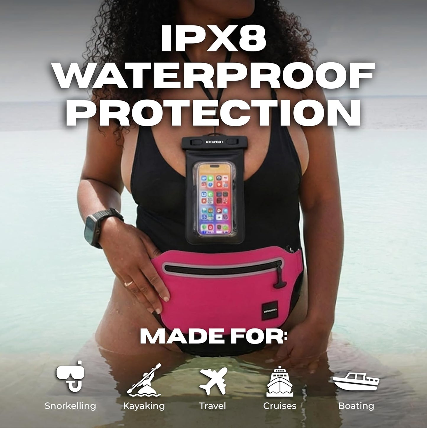 tropical vacation gear – Pink + Yellow Waterproof Fanny Pack Bundle, 2 Submersible Phone Pouches + Floating Cases