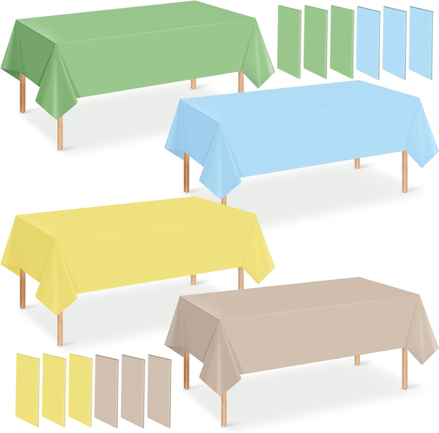 12pcs Classic Bear Blue Plastic Tablecloth Pastel Beige Rectangle Table Cloth Light Yellow Sage Green Table Cover Waterproof Tablecloths for Baby Shower Birthday Party Decorations,54 x 108 Inch