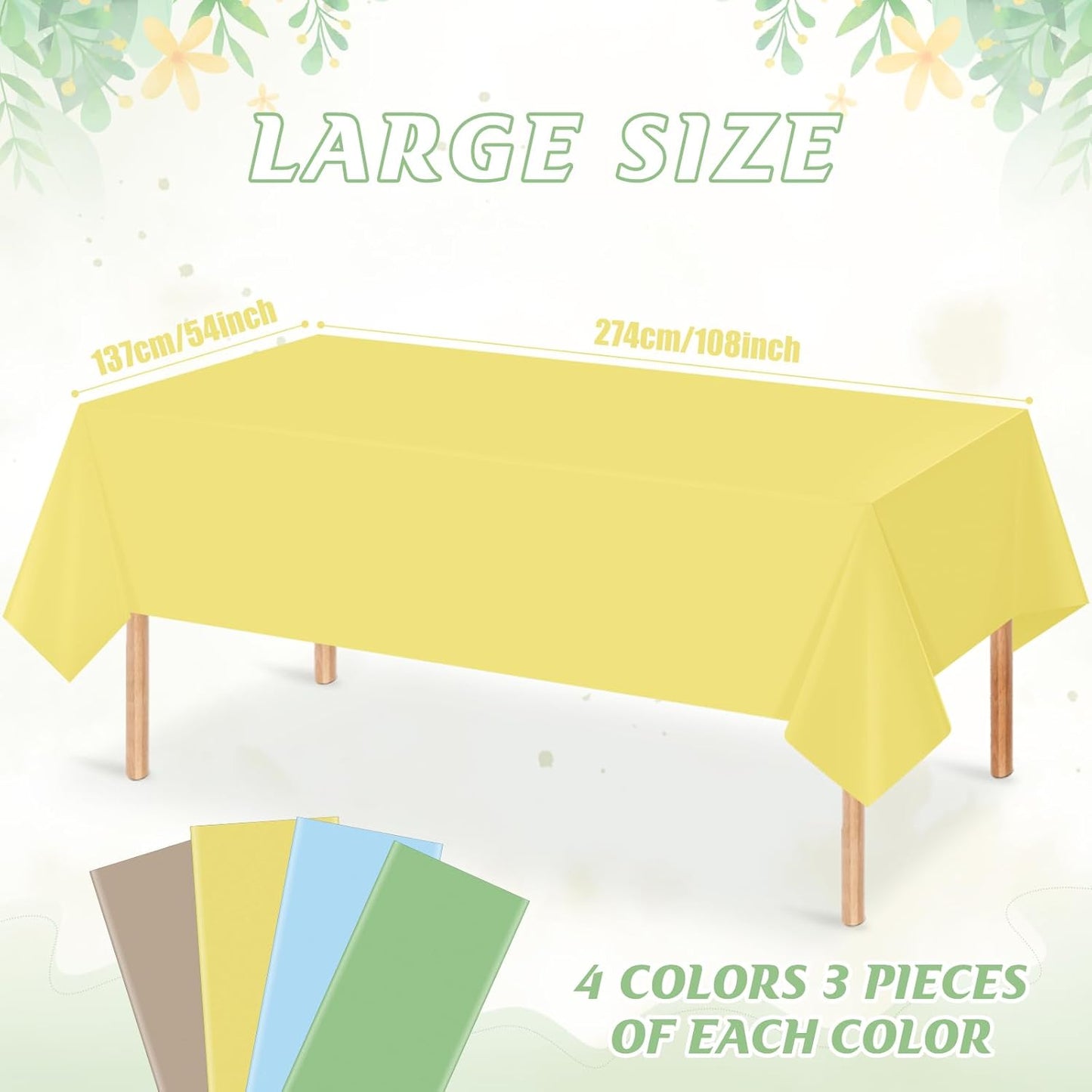 12pcs Classic Bear Blue Plastic Tablecloth Pastel Beige Rectangle Table Cloth Light Yellow Sage Green Table Cover Waterproof Tablecloths for Baby Shower Birthday Party Decorations,54 x 108 Inch