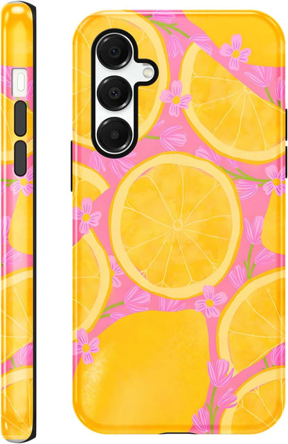 Summer Case for Samsung Galaxy A16 5G Cute Lemons, Aesthetic Flower Fruits Pattern Floral Design Phone Cover, Soft TPU Hard PC Shockproof Protective Shell for Samsung A16 5G 6,7"