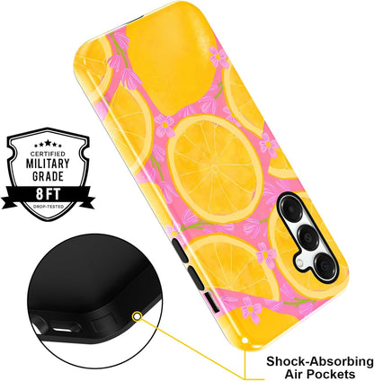 Summer Case for Samsung Galaxy A16 5G Cute Lemons, Aesthetic Flower Fruits Pattern Floral Design Phone Cover, Soft TPU Hard PC Shockproof Protective Shell for Samsung A16 5G 6,7"