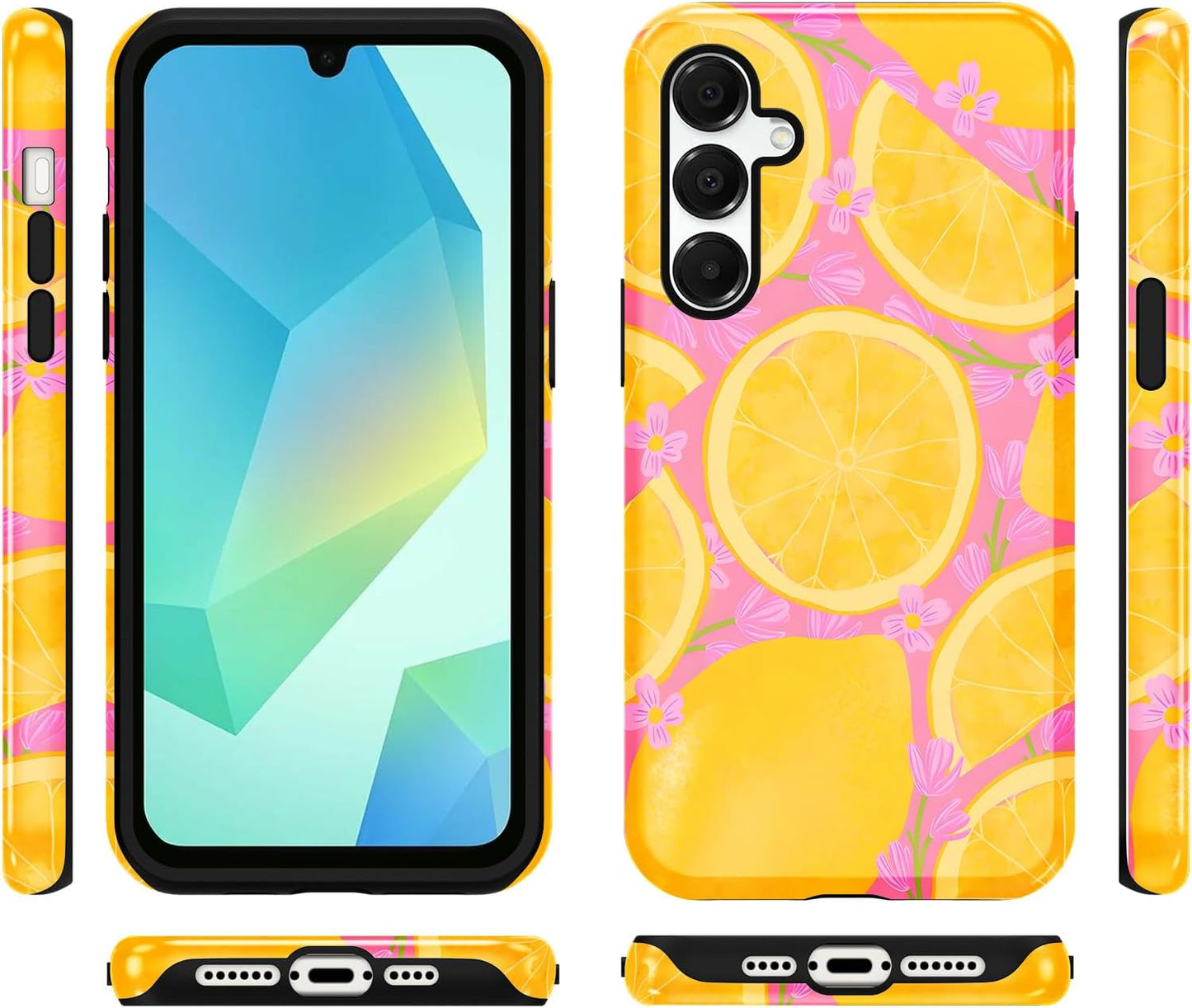 Summer Case for Samsung Galaxy A16 5G Cute Lemons, Aesthetic Flower Fruits Pattern Floral Design Phone Cover, Soft TPU Hard PC Shockproof Protective Shell for Samsung A16 5G 6,7"