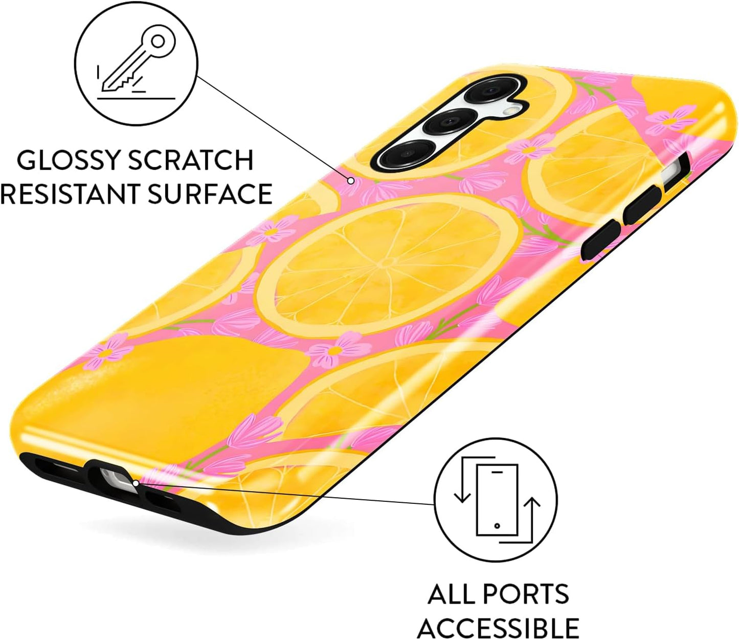 Summer Case for Samsung Galaxy A16 5G Cute Lemons, Aesthetic Flower Fruits Pattern Floral Design Phone Cover, Soft TPU Hard PC Shockproof Protective Shell for Samsung A16 5G 6,7"