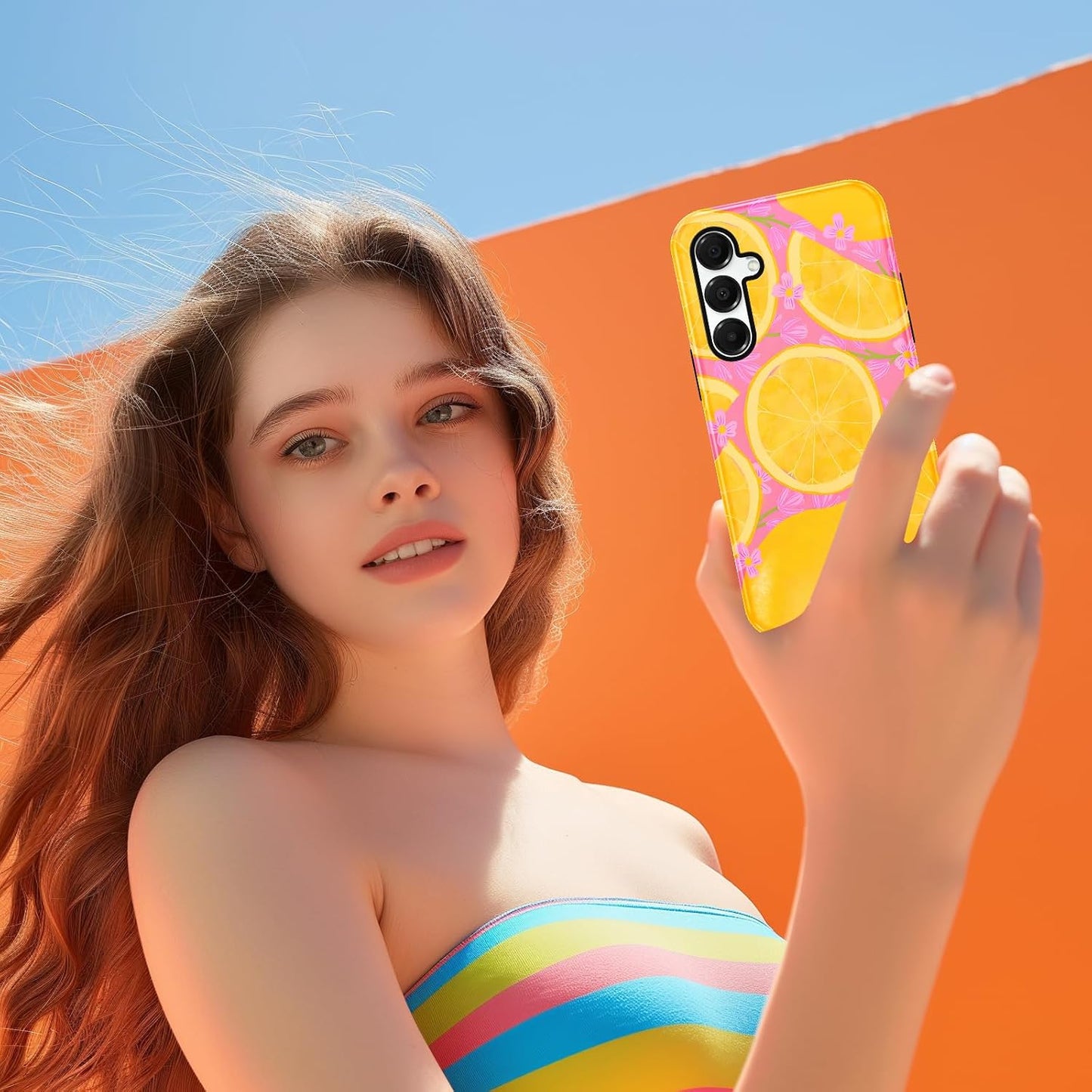 Summer Case for Samsung Galaxy A16 5G Cute Lemons, Aesthetic Flower Fruits Pattern Floral Design Phone Cover, Soft TPU Hard PC Shockproof Protective Shell for Samsung A16 5G 6,7"