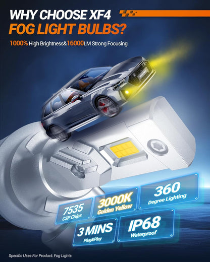 H11 LED Fog Lights Bulbs Yellow or DRL 16000LM Brightness, H16/H8 Fog Lamps 3000K Amber Light Strong Penetration, 2024 Upgrade Liquid-cooled Copper Tubing H16 Fog Lights for Truck, Pack of 2