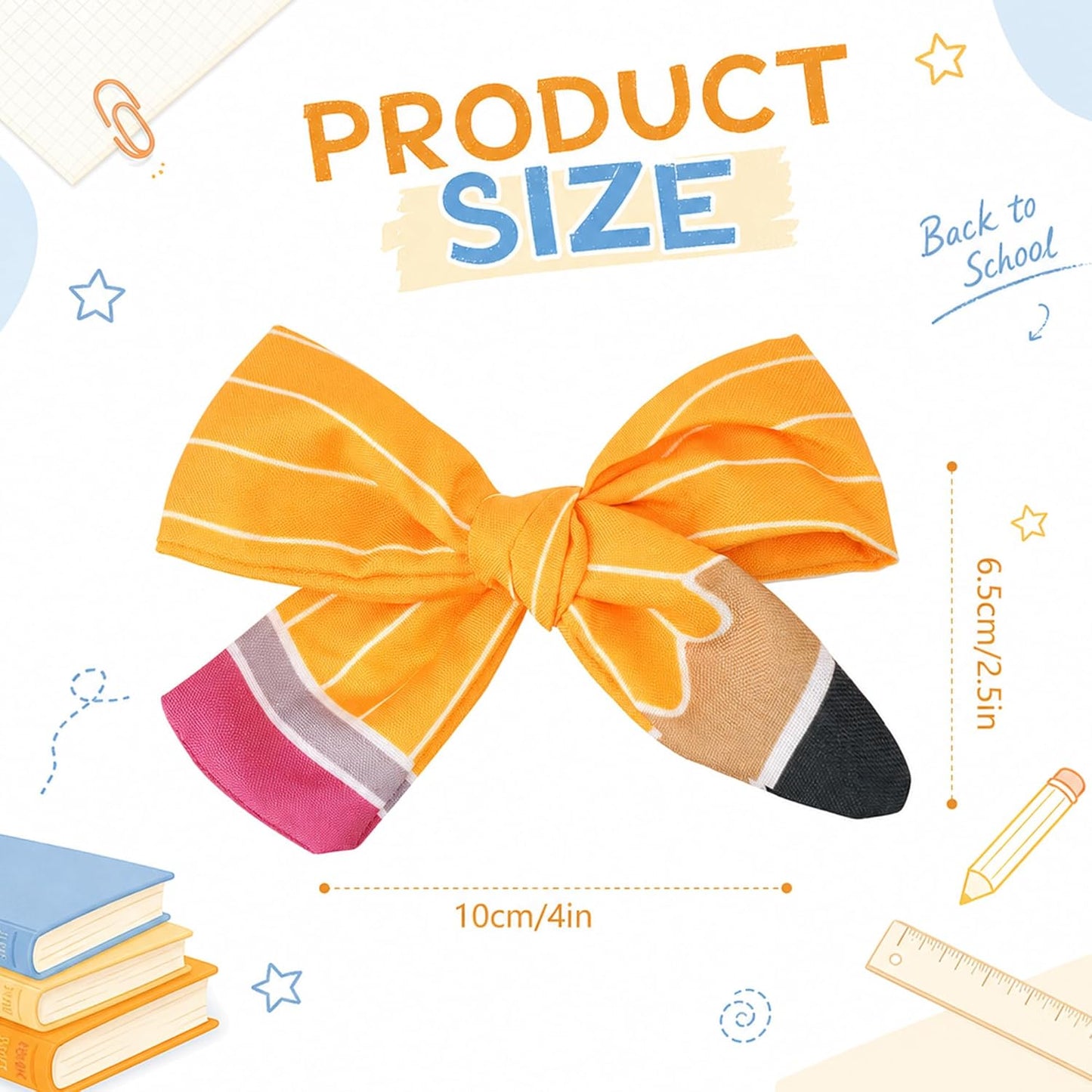 1Pair Back to School Pencil Hair Bows Clips for Girls | Yellow Pencil Hair Bows Accessories for First Day of School Outfits