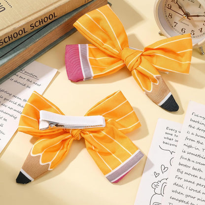 1Pair Back to School Pencil Hair Bows Clips for Girls | Yellow Pencil Hair Bows Accessories for First Day of School Outfits