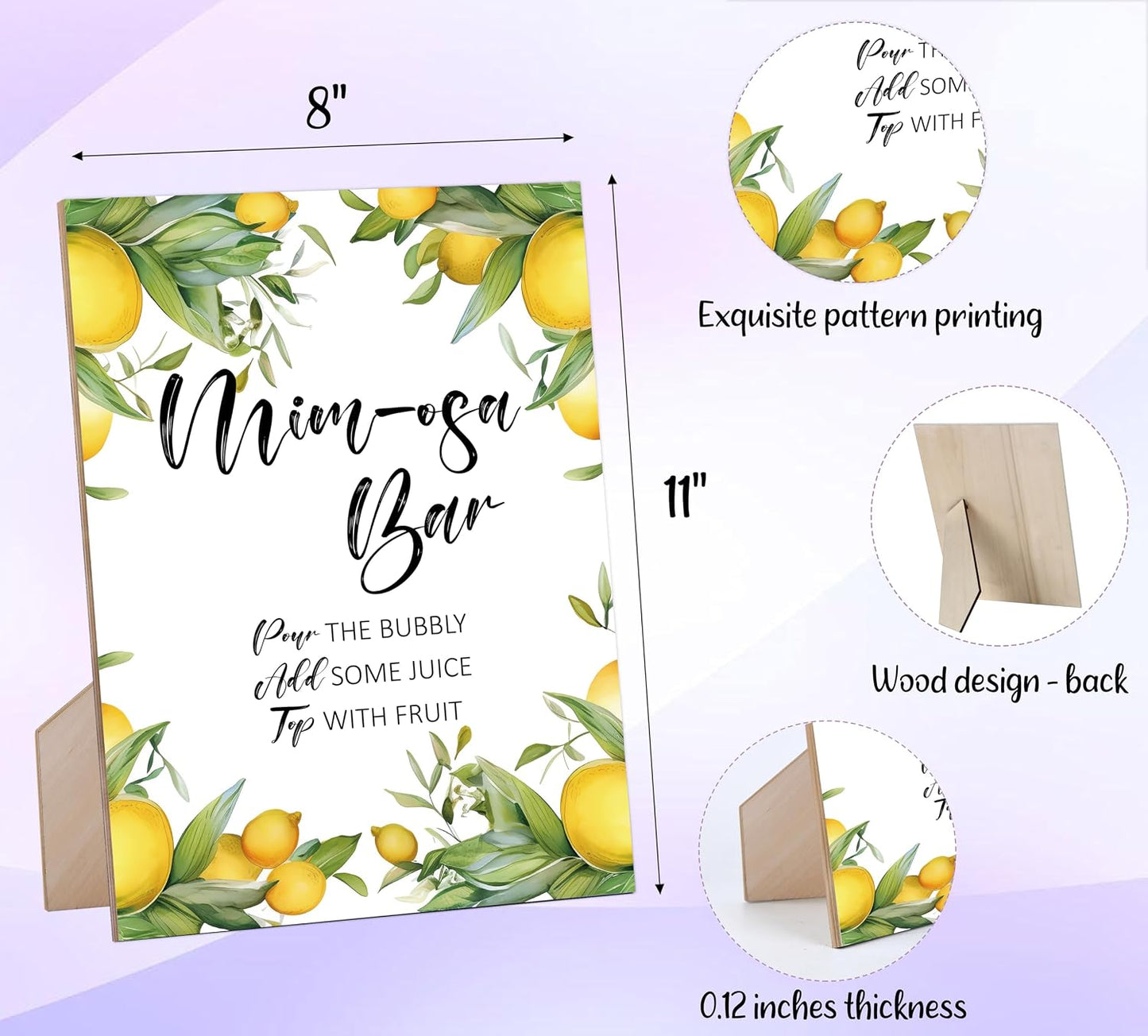 Citrus Lemon Mimosa Bar Sign,Lemon Mimosa Bar Decor,for Wedding Reception & Event Party,Table Centerpieces for Party Event,Bridal Shower Decor,Wedding Party Sign,Wood Signage With Stand,19
