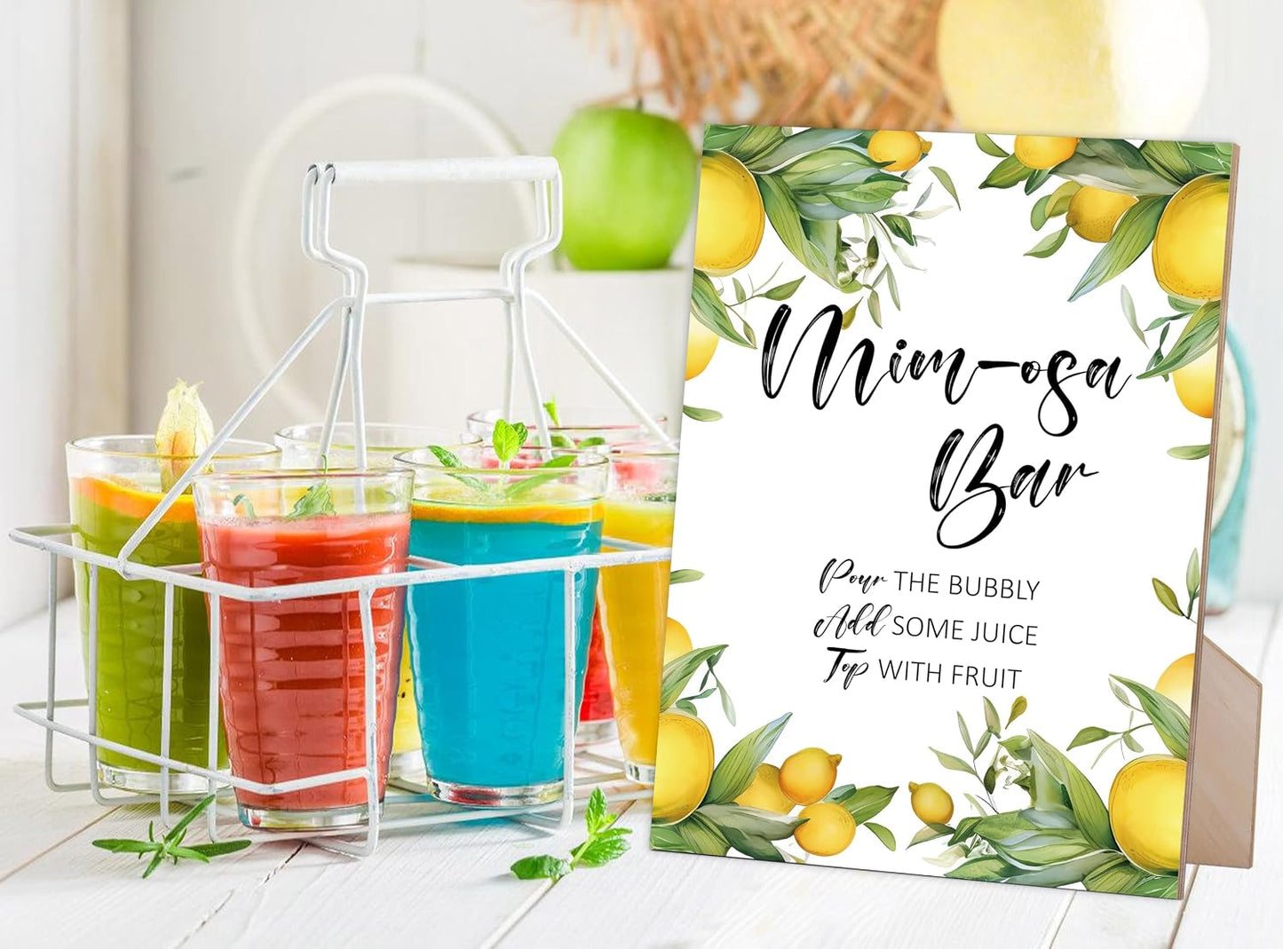 Citrus Lemon Mimosa Bar Sign,Lemon Mimosa Bar Decor,for Wedding Reception & Event Party,Table Centerpieces for Party Event,Bridal Shower Decor,Wedding Party Sign,Wood Signage With Stand,19