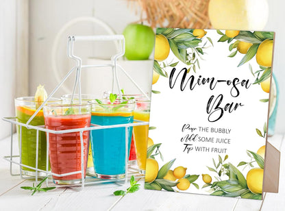 Citrus Lemon Mimosa Bar Sign,Lemon Mimosa Bar Decor,for Wedding Reception & Event Party,Table Centerpieces for Party Event,Bridal Shower Decor,Wedding Party Sign,Wood Signage With Stand,19