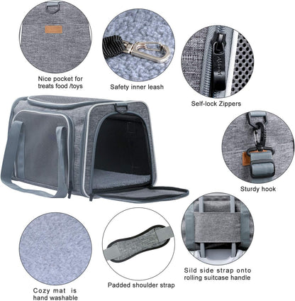 Cat Carrier - Portable Foldable Dog Pet Carrier, Soft-Sided Pet Bag up to 15 Lbs, Airline Approved Travel Puppy Carrier