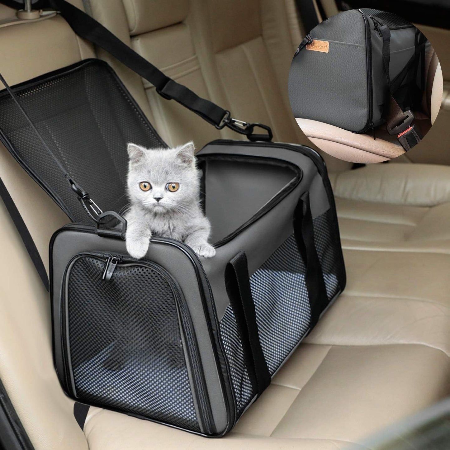 Cat Carrier - Portable Foldable Dog Pet Carrier, Soft-Sided Pet Bag up to 15 Lbs, Airline Approved Travel Puppy Carrier