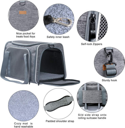 Cat Carrier - Portable Foldable Dog Pet Carrier, Soft-Sided Pet Bag up to 15 Lbs, Airline Approved Travel Puppy Carrier