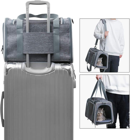 Cat Carrier - Portable Foldable Dog Pet Carrier, Soft-Sided Pet Bag up to 15 Lbs, Airline Approved Travel Puppy Carrier