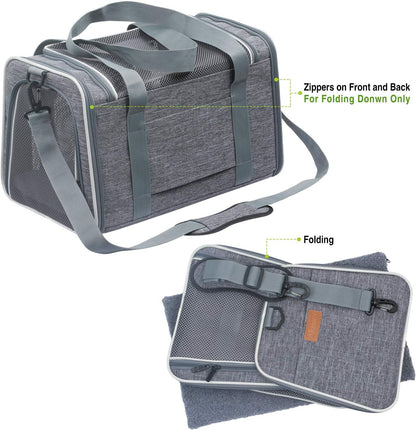Cat Carrier - Portable Foldable Dog Pet Carrier, Soft-Sided Pet Bag up to 15 Lbs, Airline Approved Travel Puppy Carrier