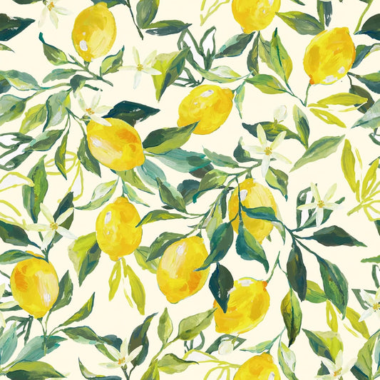 Watercolor Lemon Wallpaper Peel and Stick Cottage Core Mediterranean Citrus Lemon Wallpaper Boho Italian Countryside Fresh Coastal Citrus Green Leaf Contact Paper for Cabinets 17.5"x80"