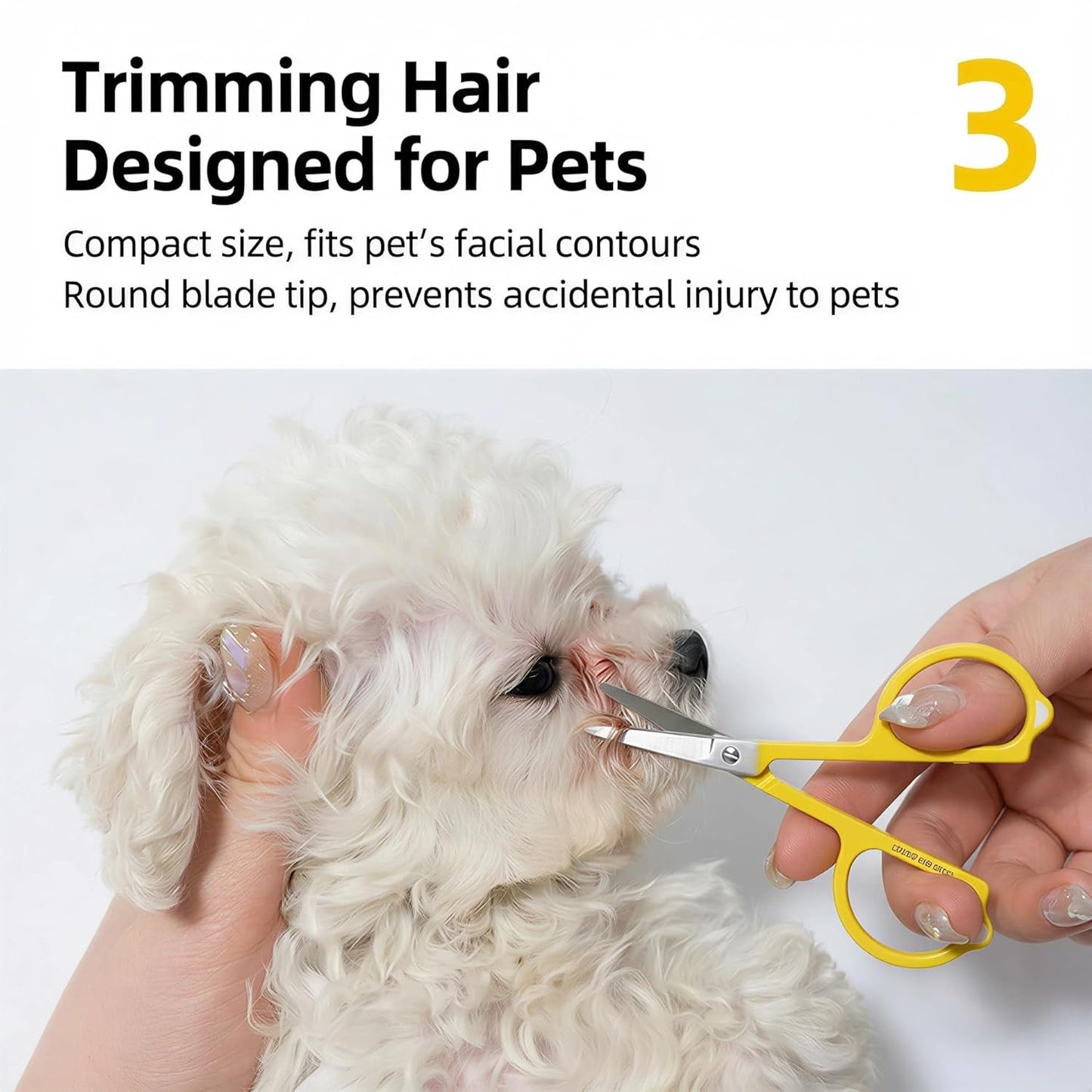 Pet Face Grooming Kit, Curved Tear Stain Comb with Fine Teeth, Round-Tip Safety Scissors, Cat Ear Design, for Dogs and Cats, Yellow, 2-Piece Set (Vibrant Yellow, cat)