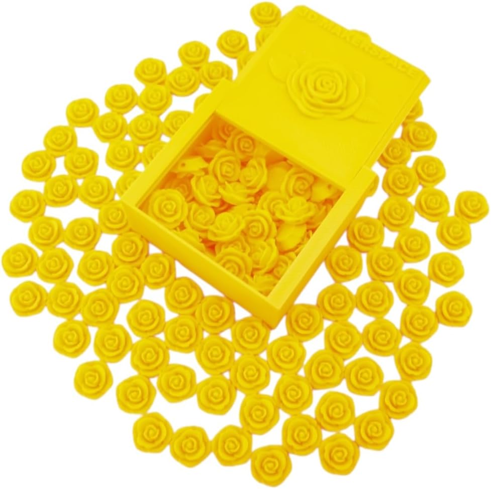 50pcs 3D Printed Sunflower Yellow Rose Detailed Carved Flower Loose Beads for Jewelry Making DIY (Sunflower Yellow)