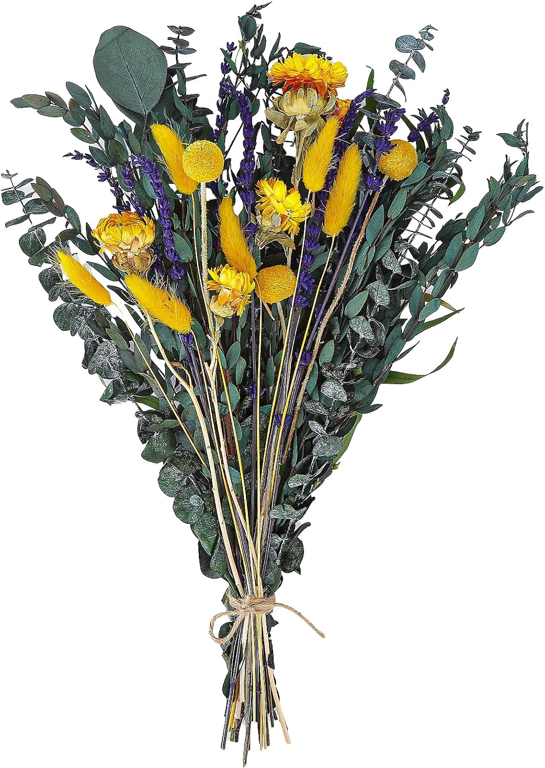 Mixed Dried Eucalyptus Stems with Lavender, Yellow Bunny Tails, Natural Preserved Botanicals for Home Decor Shower Bouquet Wedding
