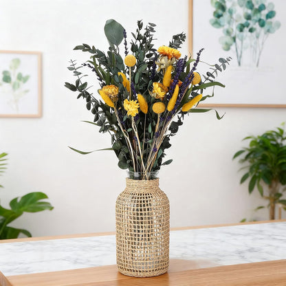Mixed Dried Eucalyptus Stems with Lavender, Yellow Bunny Tails, Natural Preserved Botanicals for Home Decor Shower Bouquet Wedding