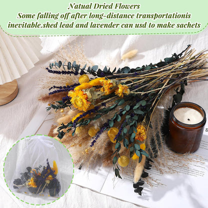 Mixed Dried Eucalyptus Stems with Lavender, Yellow Bunny Tails, Natural Preserved Botanicals for Home Decor Shower Bouquet Wedding