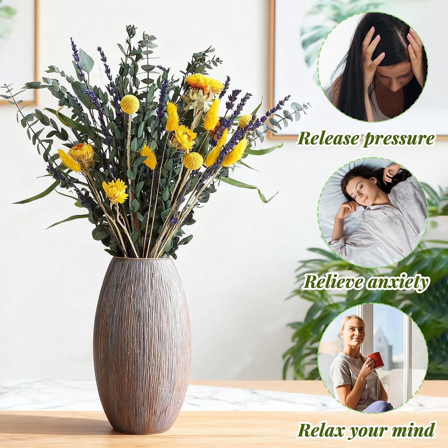Mixed Dried Eucalyptus Stems with Lavender, Yellow Bunny Tails, Natural Preserved Botanicals for Home Decor Shower Bouquet Wedding