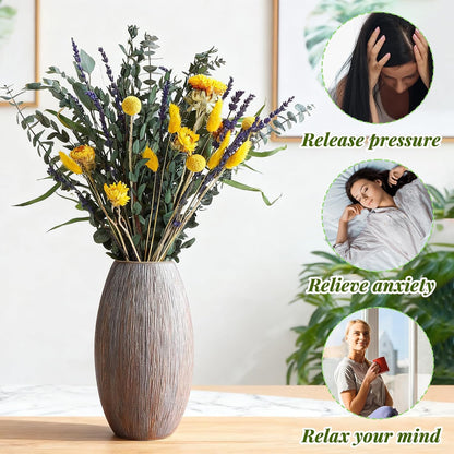 Mixed Dried Eucalyptus Stems with Lavender, Yellow Bunny Tails, Natural Preserved Botanicals for Home Decor Shower Bouquet Wedding