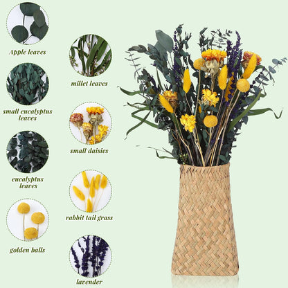 Mixed Dried Eucalyptus Stems with Lavender, Yellow Bunny Tails, Natural Preserved Botanicals for Home Decor Shower Bouquet Wedding