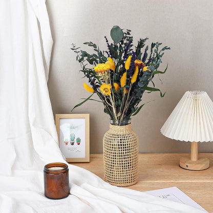 Mixed Dried Eucalyptus Stems with Lavender, Yellow Bunny Tails, Natural Preserved Botanicals for Home Decor Shower Bouquet Wedding