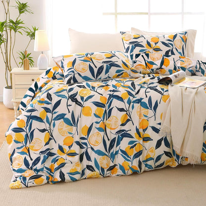 Lemon Blossom Bed in a Bag King 7 Pieces, King Comforter Set Reversible Botanical Flowers Design, Ultra Soft & Breathable Bedding Sets with Comforter, Sheets, Pillowcases & Shams