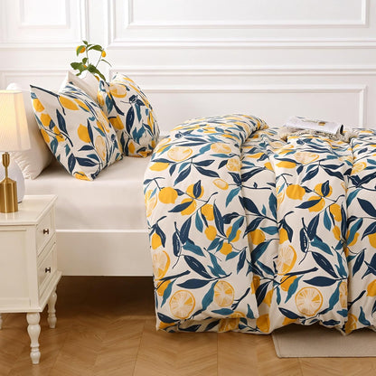 Lemon Blossom Bed in a Bag King 7 Pieces, King Comforter Set Reversible Botanical Flowers Design, Ultra Soft & Breathable Bedding Sets with Comforter, Sheets, Pillowcases & Shams