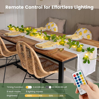 18 Led 6FT Lemon Garland Vine with Lights, USB & Battery Operated | Faux Lemon Vine with Remote, Timer, 8 Modes, 4 Brightness & Speed, Artificial Vine for Decoration, Mantel, Table,Summer Decor