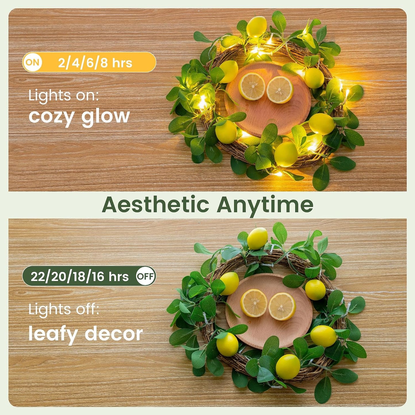 18 Led 6FT Lemon Garland Vine with Lights, USB & Battery Operated | Faux Lemon Vine with Remote, Timer, 8 Modes, 4 Brightness & Speed, Artificial Vine for Decoration, Mantel, Table,Summer Decor