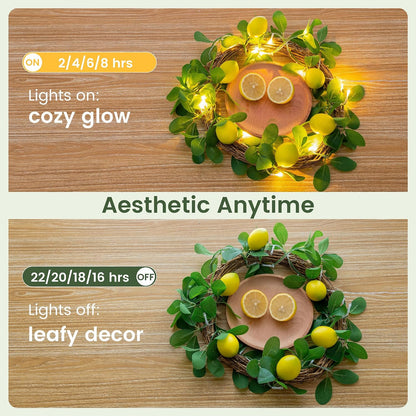 18 Led 6FT Lemon Garland Vine with Lights, USB & Battery Operated | Faux Lemon Vine with Remote, Timer, 8 Modes, 4 Brightness & Speed, Artificial Vine for Decoration, Mantel, Table,Summer Decor