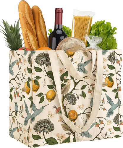 Extra Large Canvas Grocery Tote Bag | Inner Pockets, Double Handle Straps, Reusable Washable Foldable Shopping Shoulder Bag